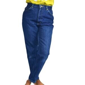 Vintage Lee Jeans Blue Dark Wash Tapered High Waist Mom Barrel Leg 80s Size 28